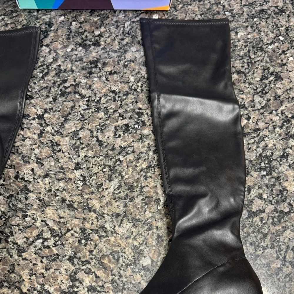 Katy Perry Clara Black square toe Over the Knee Boots with Gold Heel NEW
